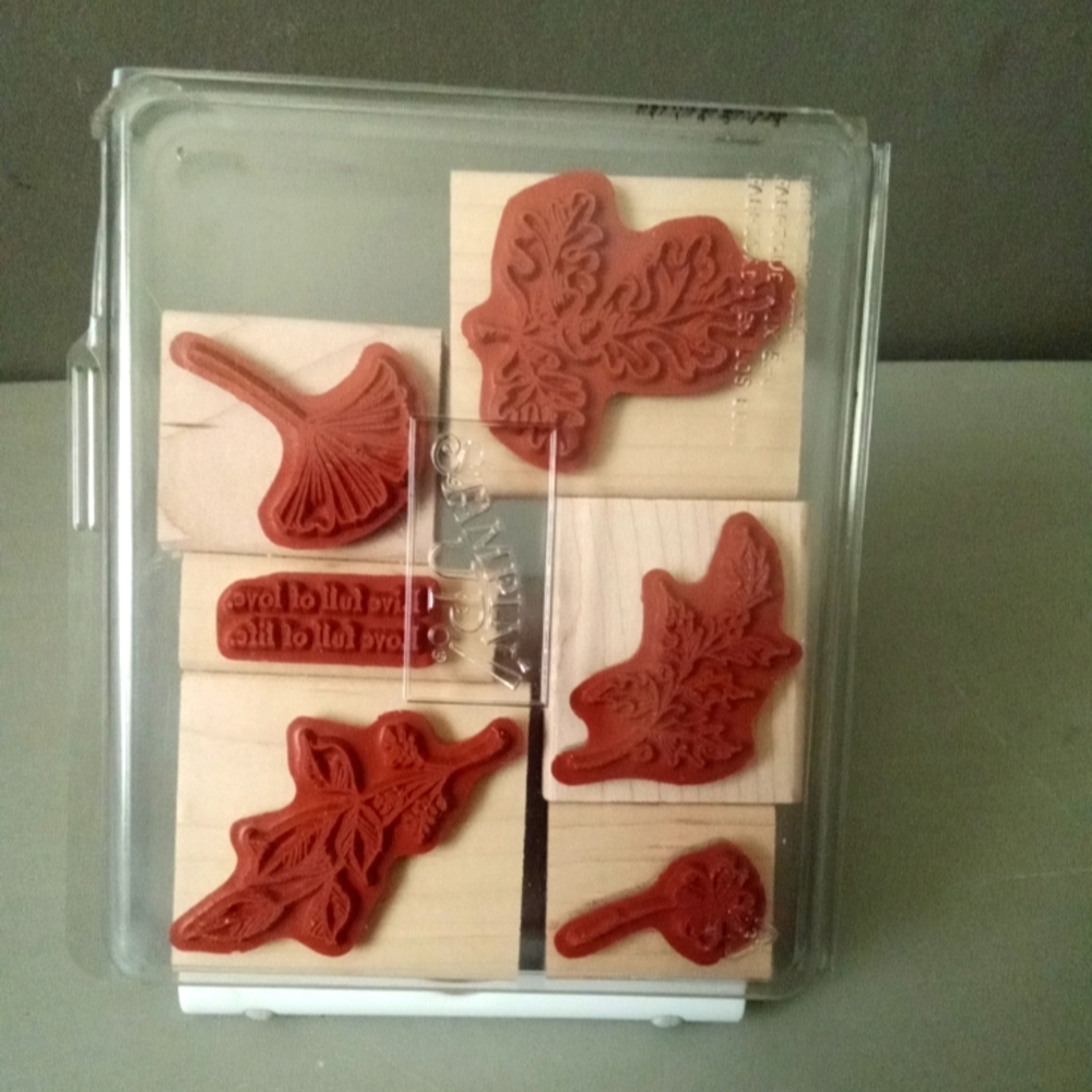 Used Stampin Up! "LEAF LINES" Wood Mounted Stamps - Picture 2 of 4